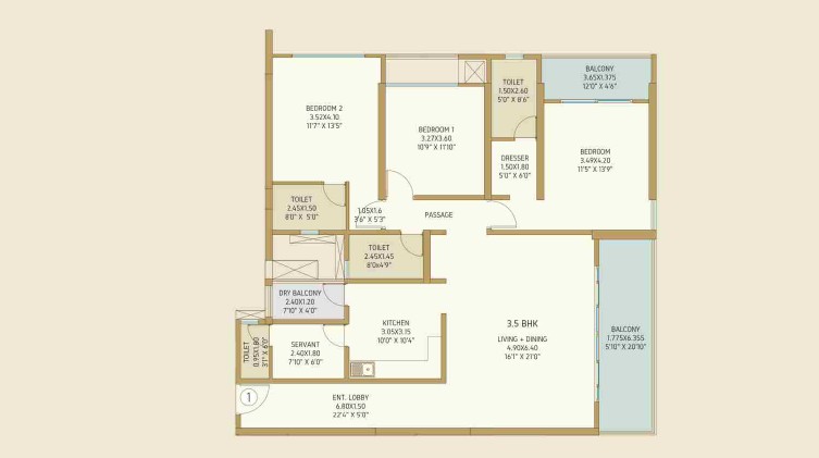 Bramha Sun Valley 3.5 BHK Floor Plan