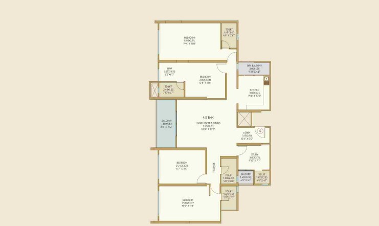 Bramha Sun Valley 4.5 BHK Floor Plan